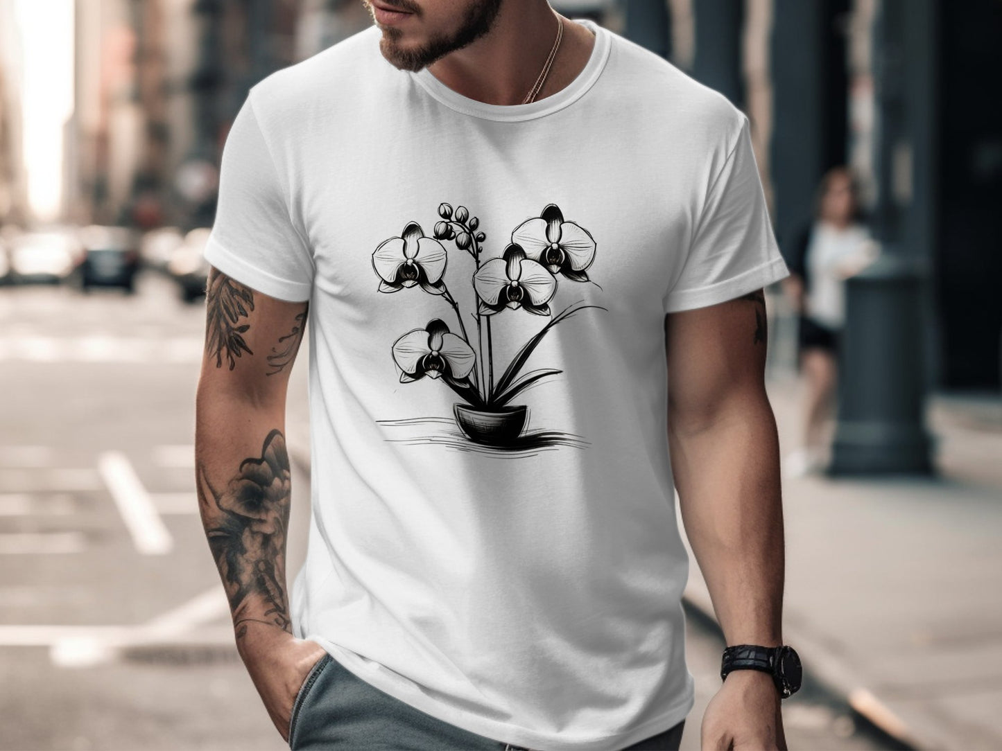 Elegant Orchid Sketch T-Shirt, Floral Art Tee, Black and White Orchid Shirt, Botanical Print Tee, Nature Lover Gift, Casual Wear - Premium  from STXL - Just $24.99! Shop now at STXL