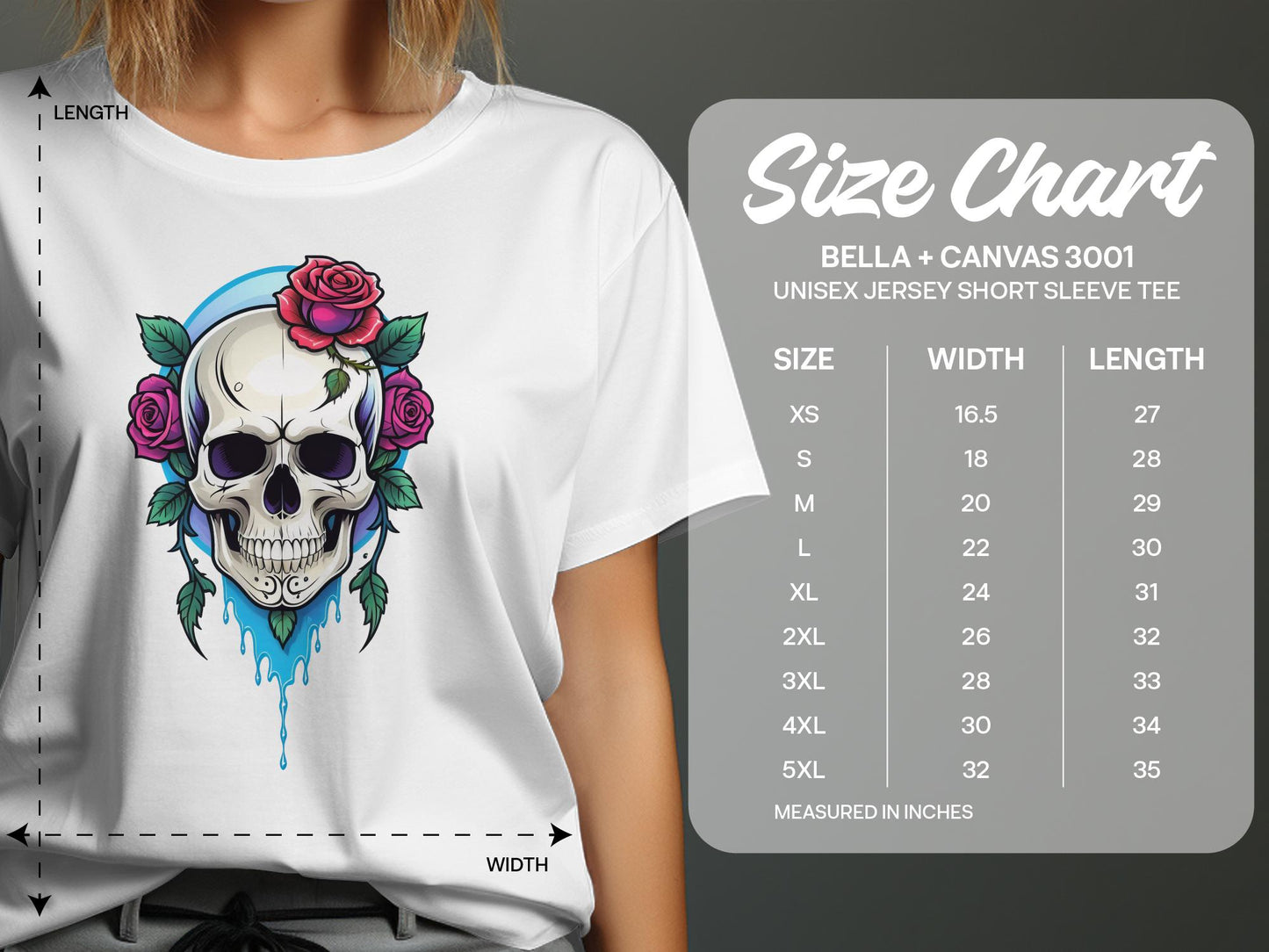 Skull and Roses Graphic T-Shirt, Goth Aesthetic Unisex Tee, Unique Artistic Print T-Shirt, Casual Cotton Top, Gift for Rock Music Fans - Premium  from STXL - Just $24.99! Shop now at STXL