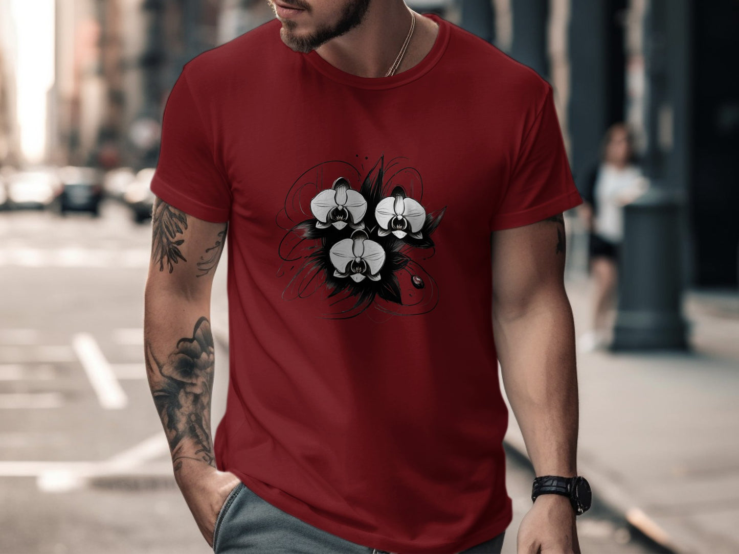 Artistic Orchid Floral Graphic T-Shirt, Abstract Flower Design Tee, Unique Black and White Print, Casual Fashion Shirt - Premium  from STXL - Just $24.99! Shop now at STXL