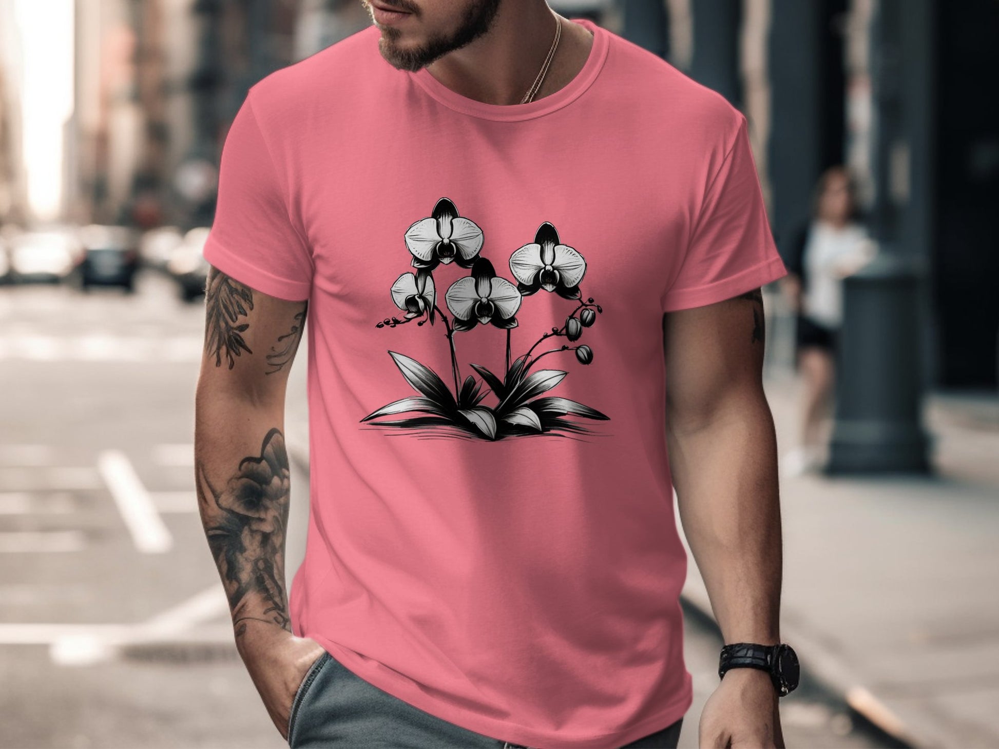 Black and White Orchid Illustration T-Shirt, Elegant Floral Art Tee, Botanical Design Shirt, Flower Graphic T-Shirt, Nature Lover Gift - Premium  from STXL - Just $24.99! Shop now at STXL