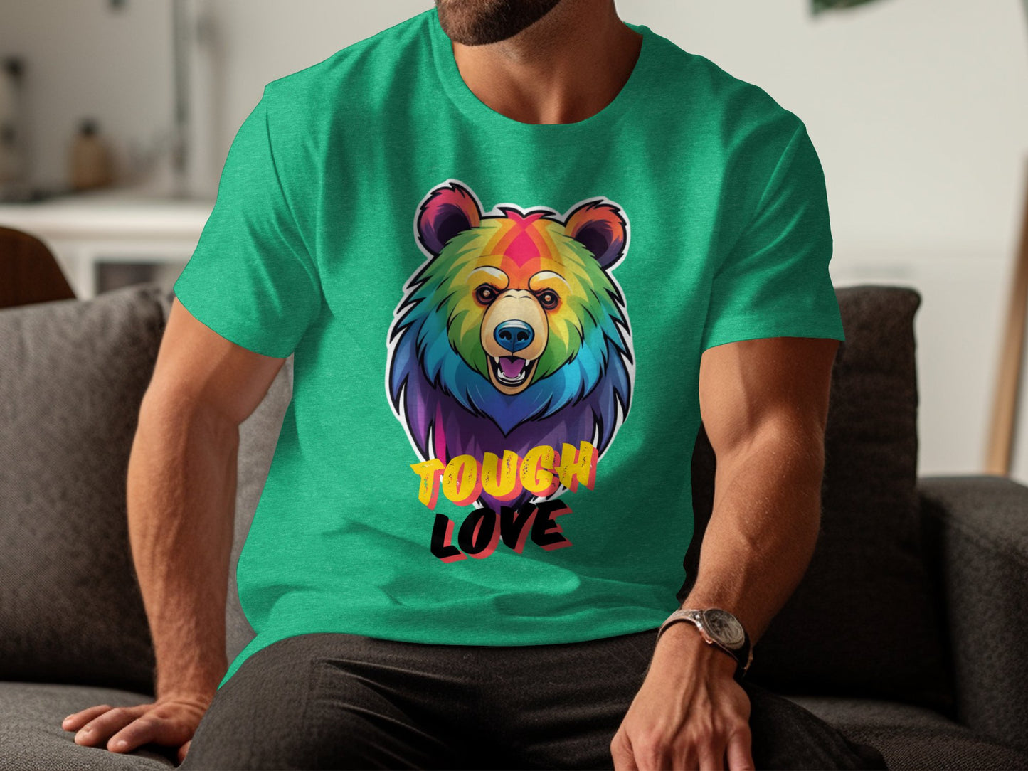 Colorful Bear Graphic T-Shirt, Rainbow Tough Love Bear Design Tee, Unique Animal Art Shirt, Fun Gift for Bear Lovers - Premium  from STXL - Just $24.99! Shop now at STXL