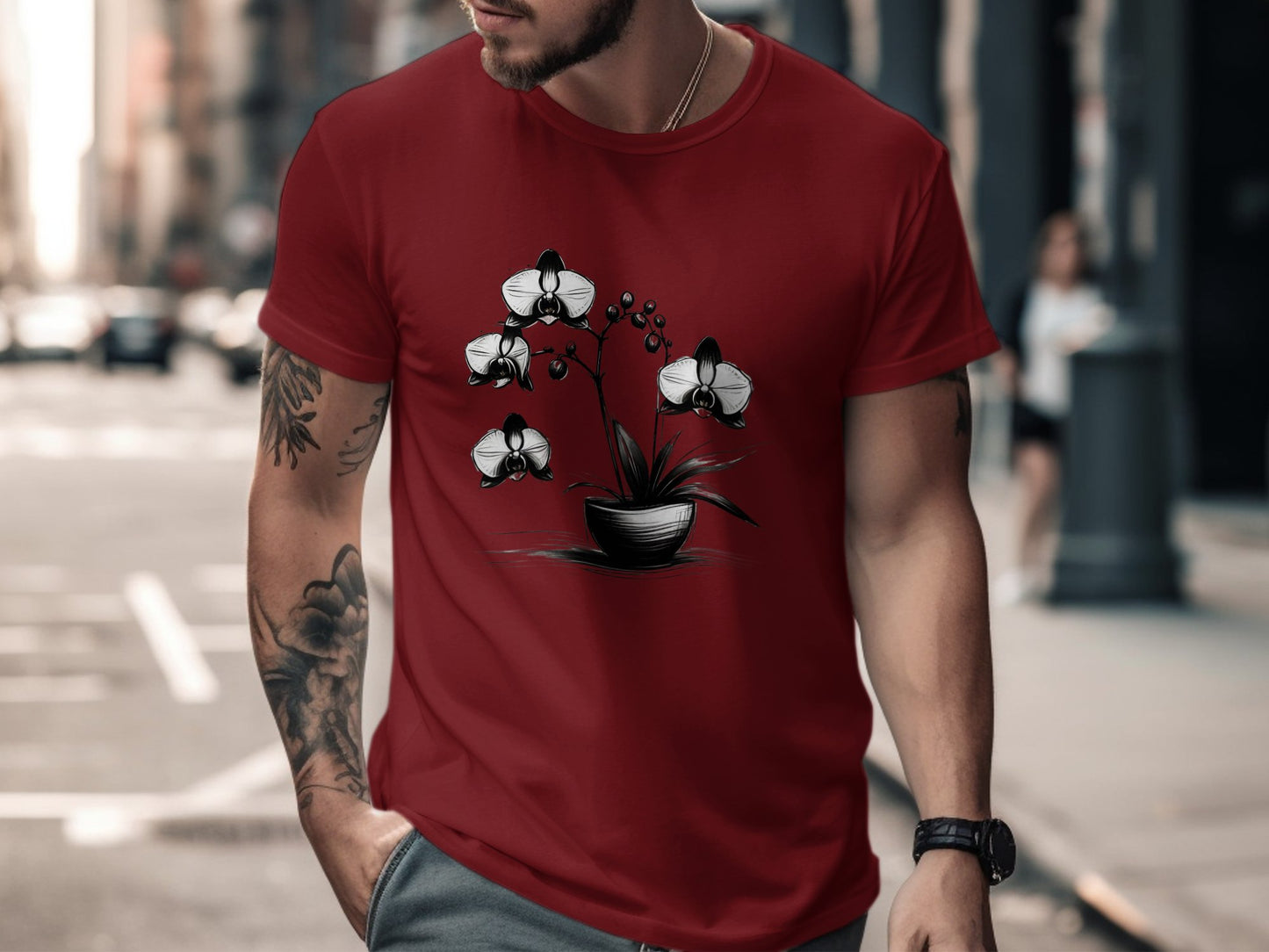 Orchid Flower Sketch Illustration, Black and White Floral Art, Botanical Plant Drawing, Nature Inspired Design, Elegant Flower T-Shirt - Premium  from STXL - Just $24.99! Shop now at STXL