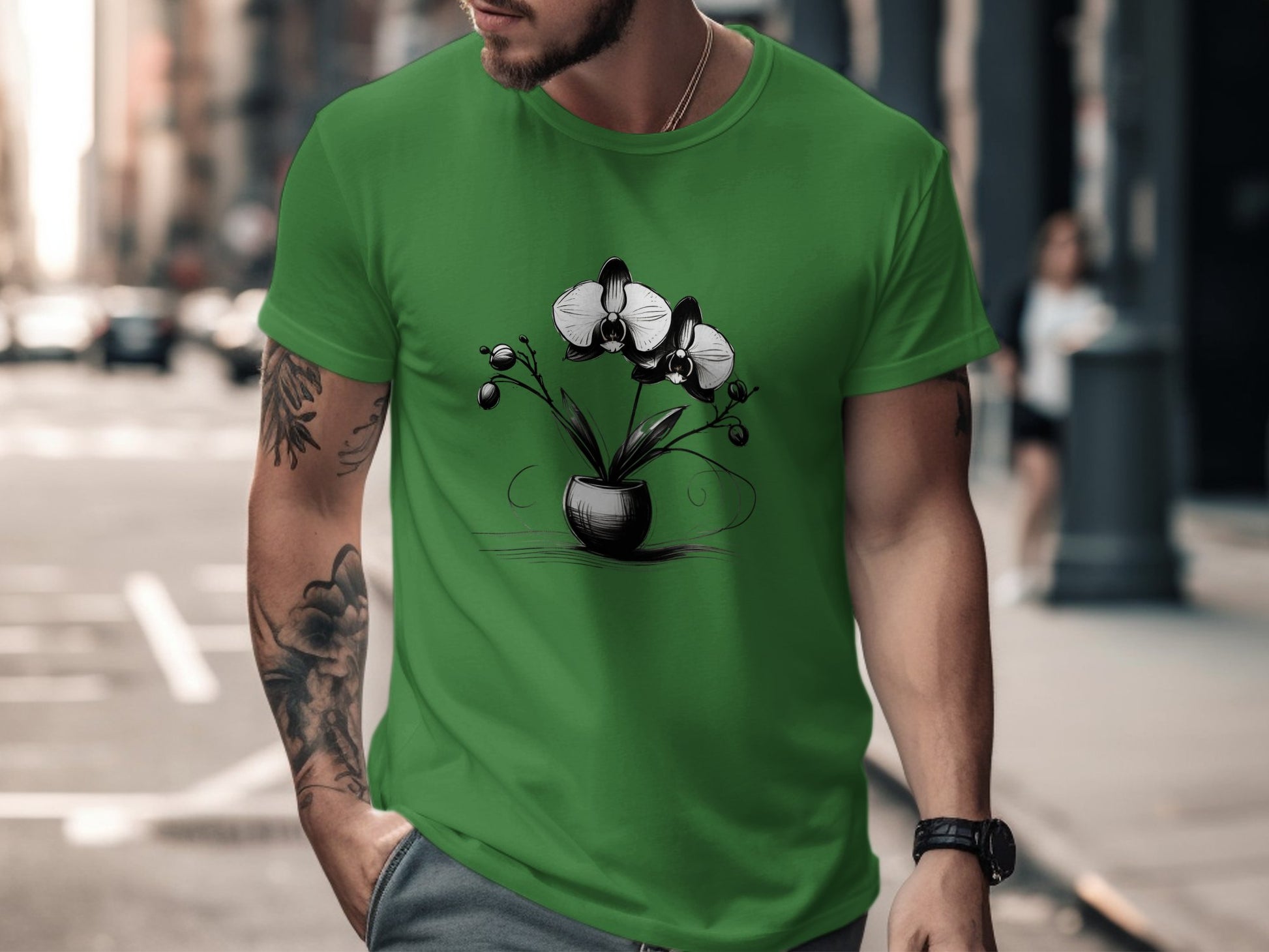 Orchid Flower Sketch T-Shirt, Botanical Art Tee, Floral Graphic Shirt, Nature Inspired Top, Vintage Style Clothing, Artistic Apparel - Premium  from STXL - Just $24.99! Shop now at STXL