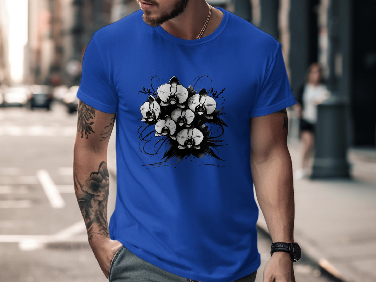 Orchid Flower Bouquet Graphic T-Shirt, Artistic Floral Design Tee, Black and White Flower Print, Unique Graphic T-Shirt, Floral Tee - Premium  from STXL - Just $24.99! Shop now at STXL