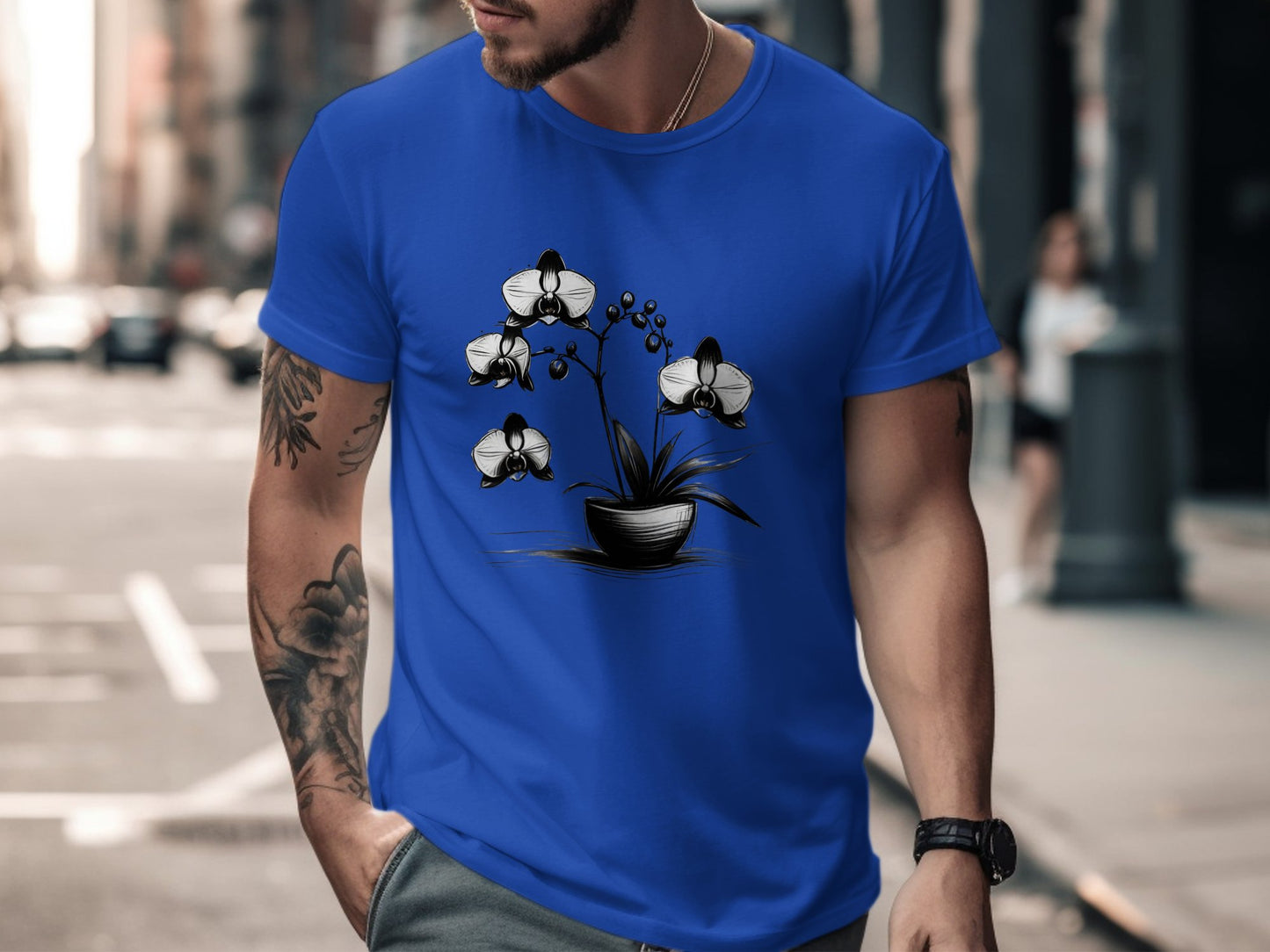 Orchid Flower Sketch Illustration, Black and White Floral Art, Botanical Plant Drawing, Nature Inspired Design, Elegant Flower T-Shirt - Premium  from STXL - Just $24.99! Shop now at STXL