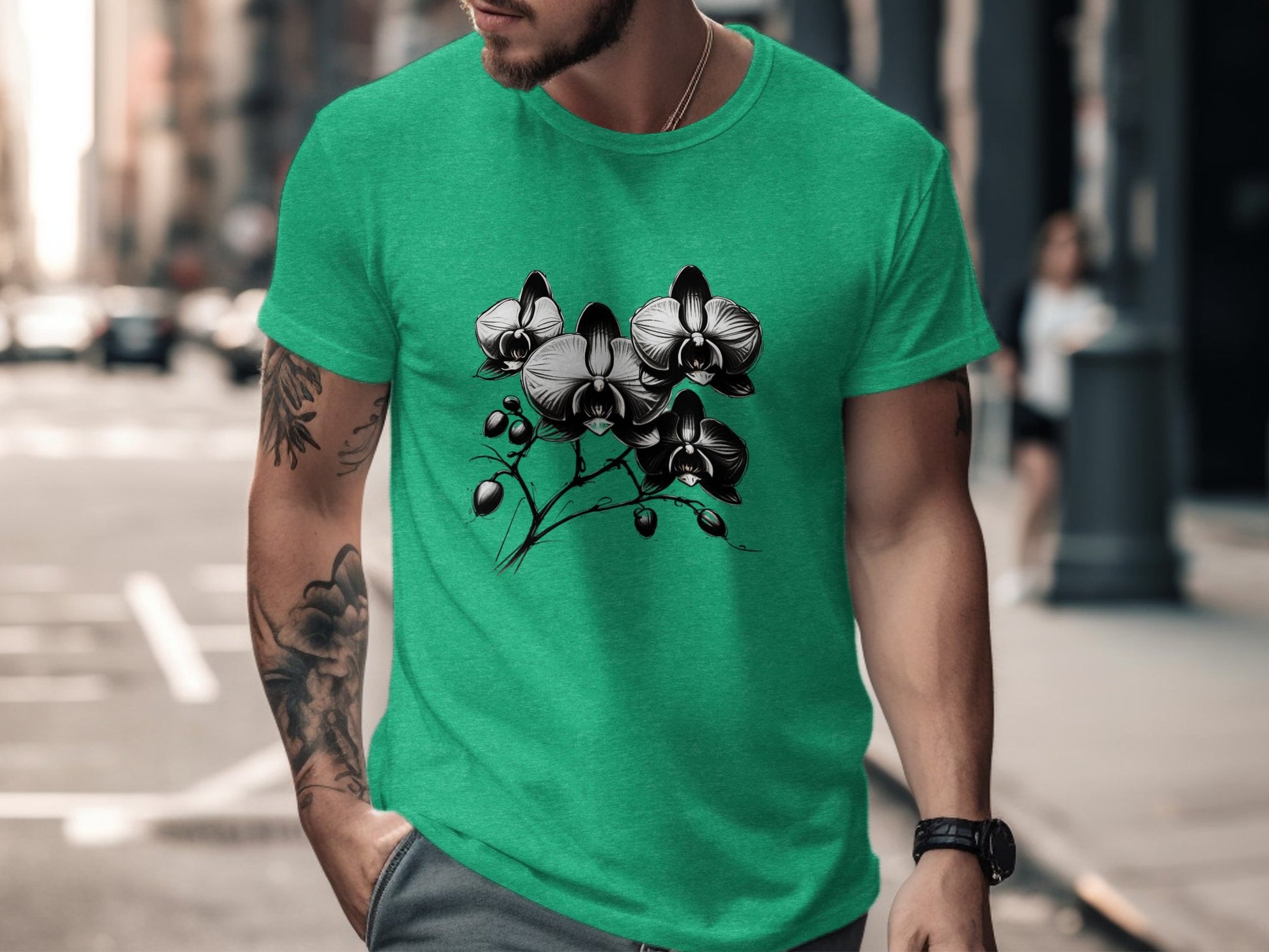 Elegant Black and White Orchid Illustration T-Shirt, Floral Graphic Tee, Unique Artistic Design Apparel, Nature Inspired Shirt, Gift - Premium  from STXL - Just $24.99! Shop now at STXL